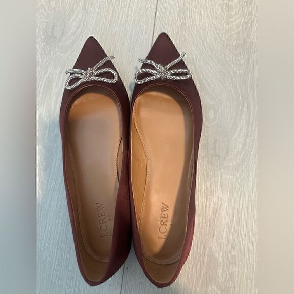 J. Crew Burgundy Flats Pointed Toe Bow Size 7.5 - Picture 8 of 8